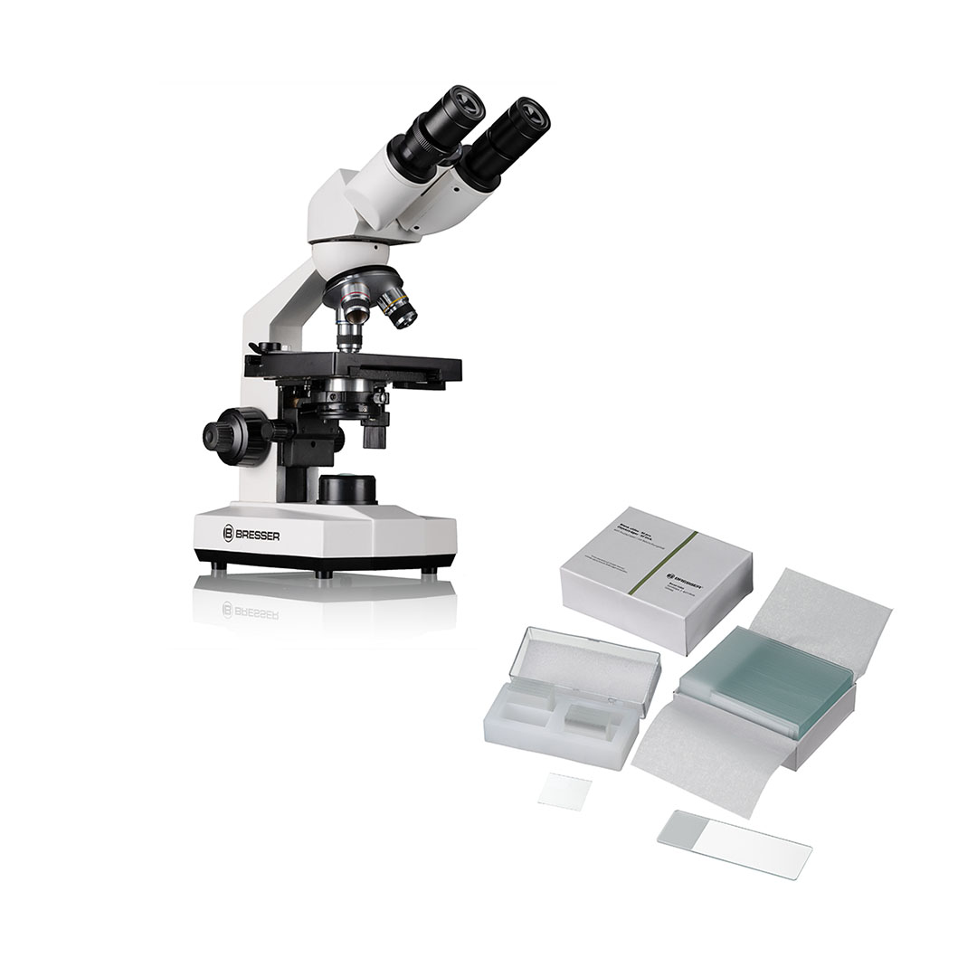 Microscopio BRESSER Erudit Basic Bino 40x-400x (23) + gratis Set de portaobjetos BRESSER para microscopio