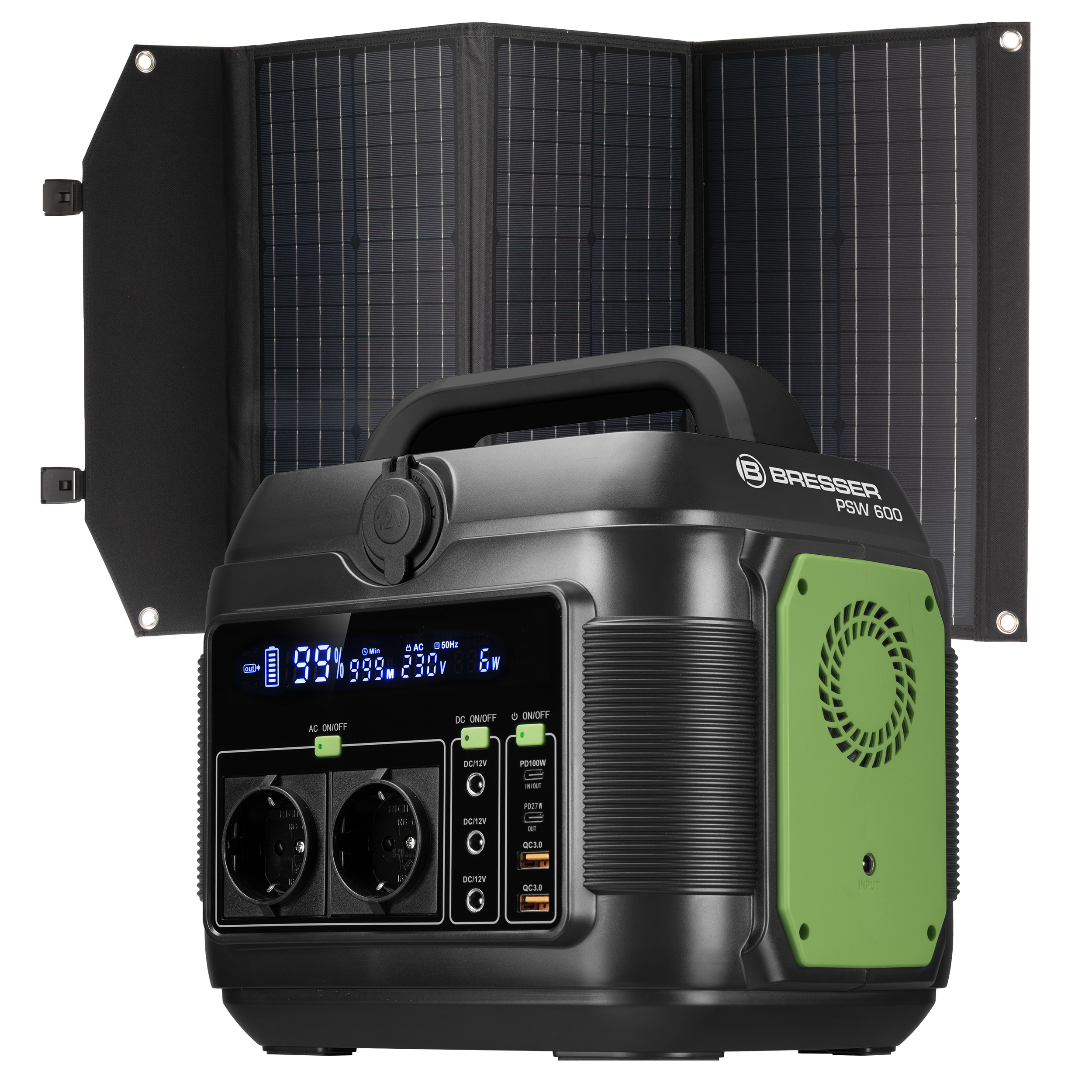BRESSER Set central eléctrica portátil 600 W + cargador solar móvil 90 W