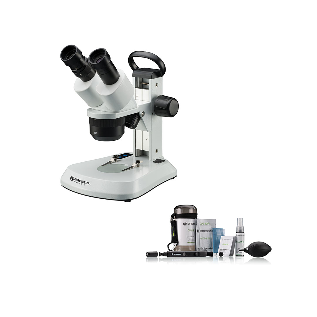 Microscopio estéreo de Luz transmitida e incidente BRESSER Analyth STR 10x - 40x + gratis Kit de limpieza de cámaras y objectivos Bresser