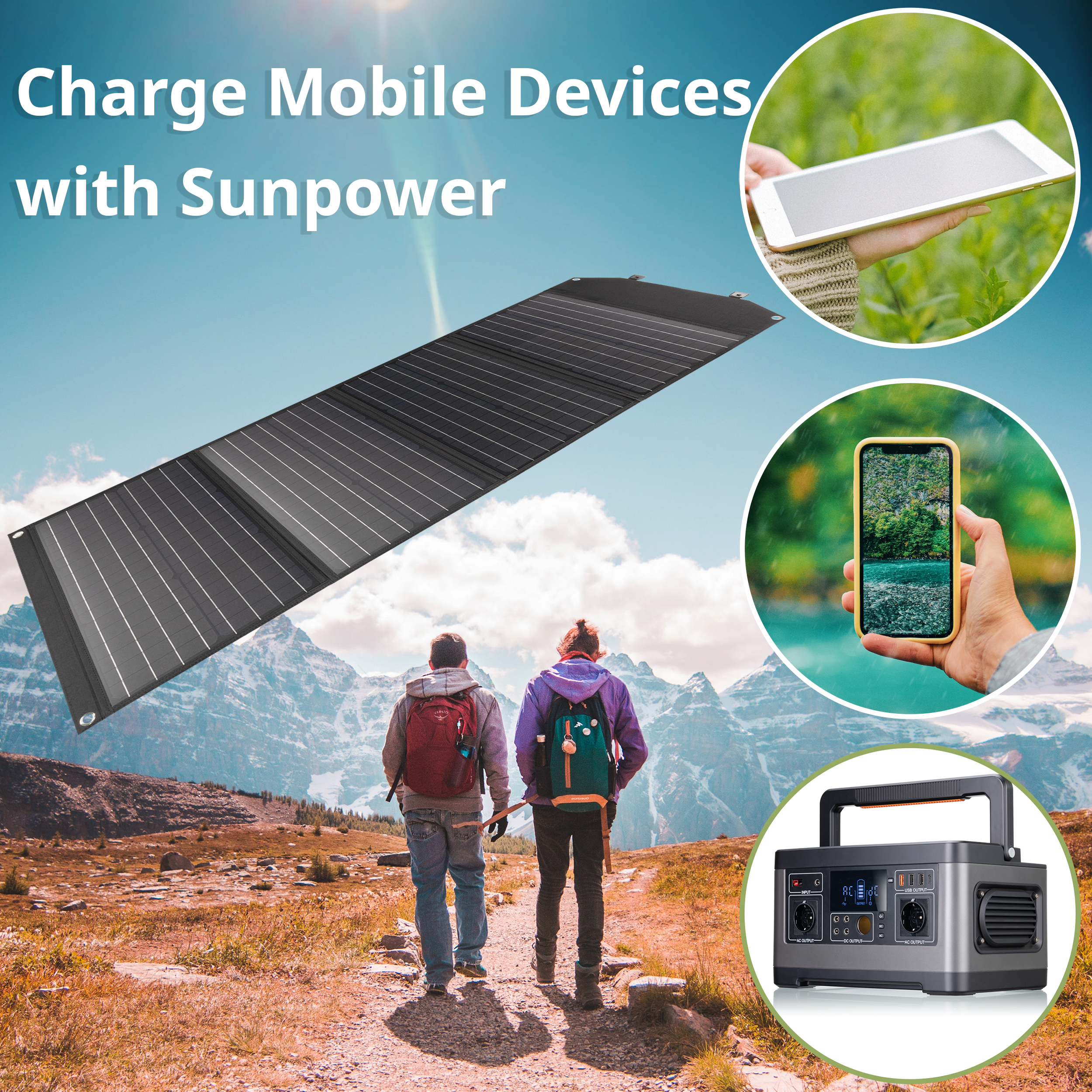 Cargador solar móvil BRESSER de 120 W con salida USB y DC