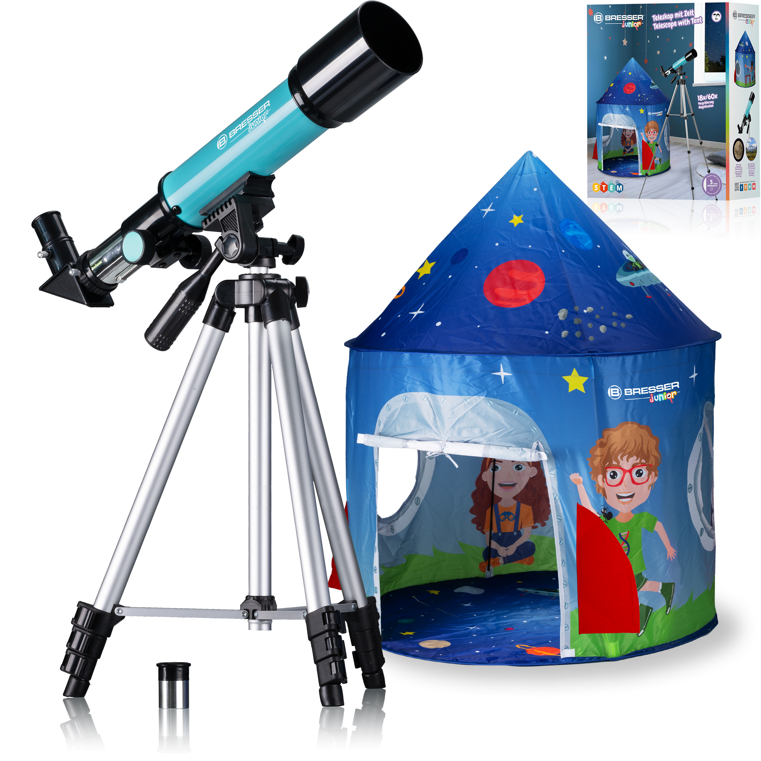 BRESSER JUNIOR Telescopio para niños 50/360 con tienda de campaña