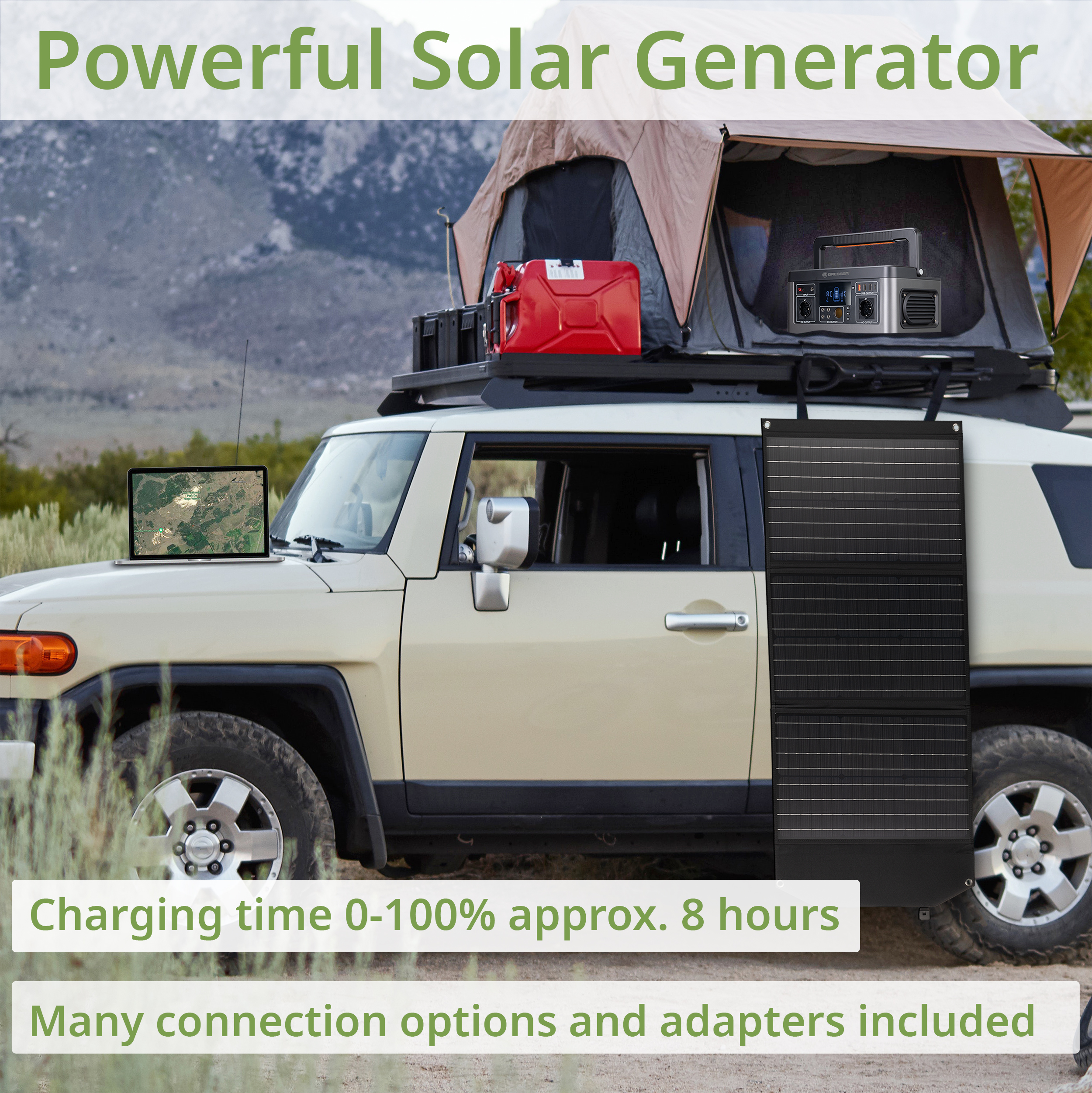 BRESSER Set central eléctrica portátil 500 W + cargador solar móvil 60 W